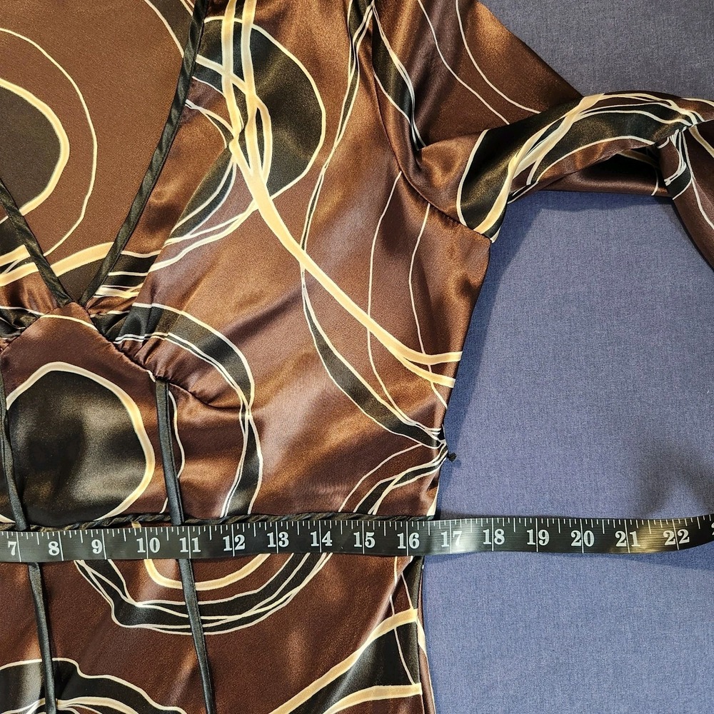 VTG Studio Y Brown Satin Wrap Blouse Y2K 90s Indie Retro Loose Sleeve Top M/L* - Picture 8 of 12